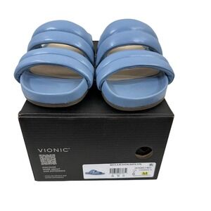 Vionic Women's Sandals Blue PU Leather Double Strap Comfort Slip On Size‎ 6M